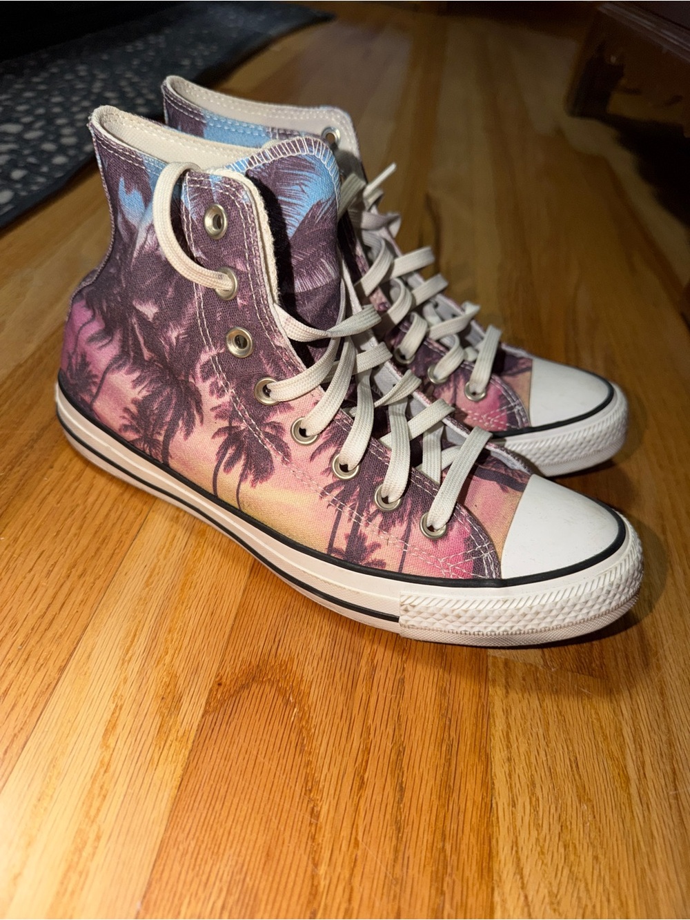Converse High Top Sneakers in Pink, Purple, Blue Sunset Palm Print
